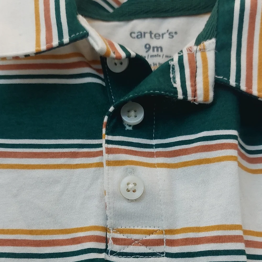 Carter's Baby BodySuit Green Striped Size 9M Months Collared Polo